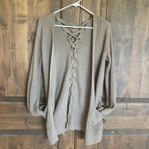 Full Tilt rear lace up cardigan sweater